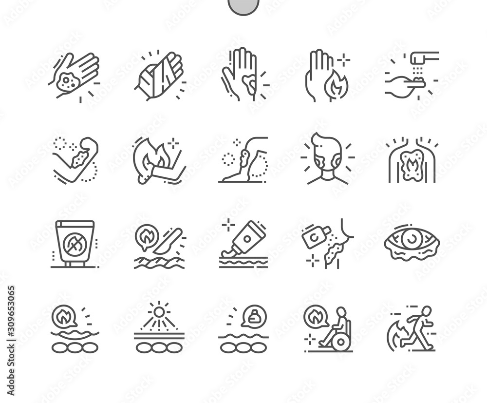 Poster skin burns well-crafted pixel perfect vector thin line icons 30 2x grid for web graphics and apps. s