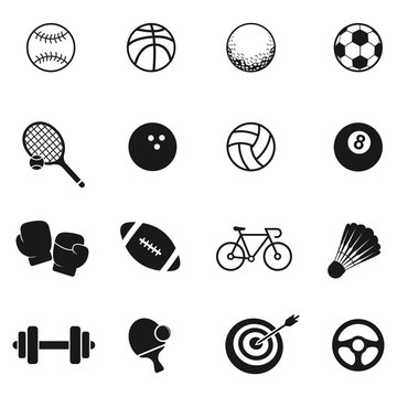 vector black Sports icons set on white background
