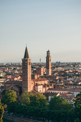 Fototapeta na wymiar Beautiful sunset view of traditional architecture in Verona in Italy.