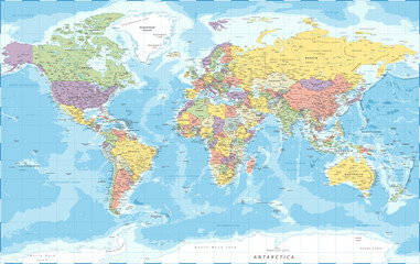 Carte du monde - Politique - Illustration détaillée vectorielle