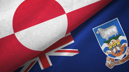 Fototapeta premium Greenland and Falkland Islands two flags textile cloth, fabric texture