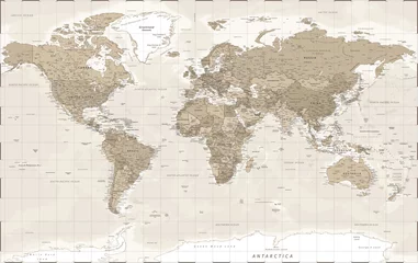 Deurstickers World Map - Vintage Retro Old Style - Vector Detailed Illustration © Porcupen