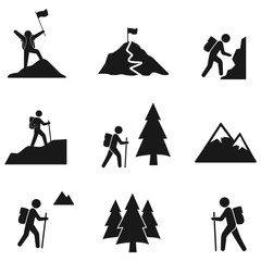 Hiking icon set, illustration isolated vector sign symbol