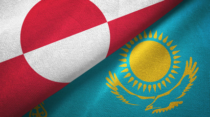 Greenland and Kazakhstan two flags textile cloth, fabric texture