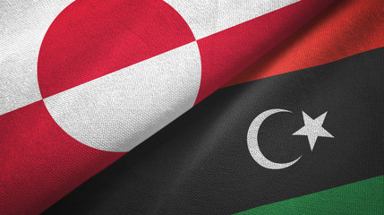 Greenland and Libya two flags textile cloth, fabric texture