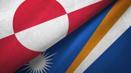 Greenland and Marshall Islands two flags textile cloth, fabric texture © Aleks Taurus