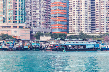 View of the harbor in Aberdeen Bay. Aberdeen. Hong Kong.
