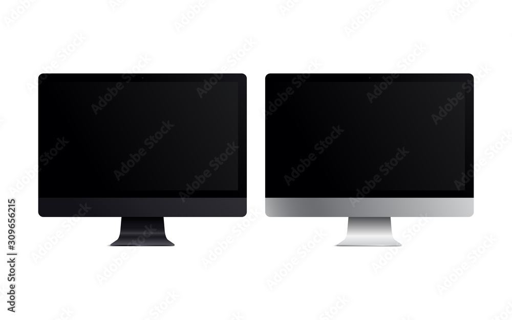 Aufkleber blank screen lcd monitor space grey and silver imac pro style computer mockup. realistic illustratio