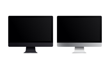 Blank screen LCD monitor space grey and silver imac pro style computer mockup. Realistic illustration isolated on white background for website preview; presentation etc. Vector EPS. - obrazy, fototapety, plakaty
