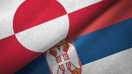 Greenland and Serbia two flags textile cloth, fabric texture