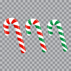 Red and green candy canes, vector illustration.