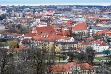 Panoramic aerial view of Vilnius city from the Hill of Three Crosses. Lithuania