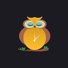 Owl figurine with clock  vector web icon isolated on white background, EPS 10, top view