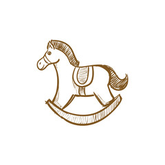 Toy Horse doodle - Rocking horse doodle - Christmas drawing Holiday season retro vintage Xmas illustration
