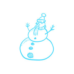 Snowman doodle illustration - Christmas drawing doodle decoration, cartoon snowman, cold winter Xmas design - Holiday season