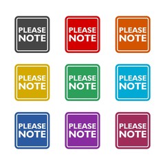 Text sign showing Please Note color icon set isolated on white background