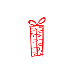 Gift box doodle - Present - art - ribbon party Christmas holiday - Birthday surprise magic