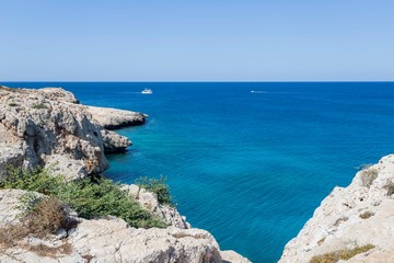 Fototapeta na wymiar panorama of the mountain, sea, sky near Cape Greco, Ayia Napa, Cyprus