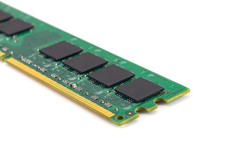 computer RAM, system memory, main memory, random access memory, internal memory, onboard, computer detail, close-up, high resolution, isolated on white background