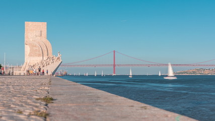 Monument to the Discoveries celebrates the Portuguese who took part in the Age of Discovery timelapse, Lisbon, Portugal