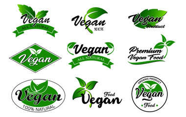 set of vegan signs or green vegan label or green natural badges product   concept. easy to modify