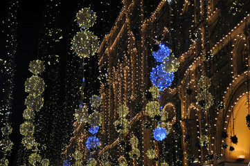 City Boulevard is decorated with New Year and Christmas illumination. Blur, out of focus