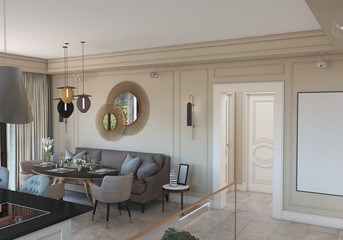 residential interior visualization, 3D illustration