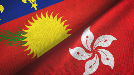 Guadeloupe and Hong Kong two flags textile cloth, fabric texture