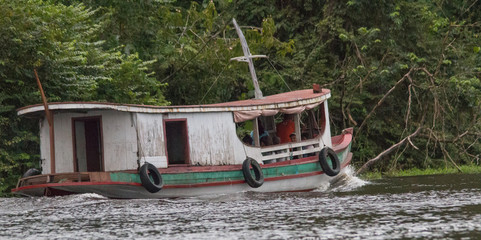 School and church boat, Parana do mamori, Amazon region, Brazil, South America