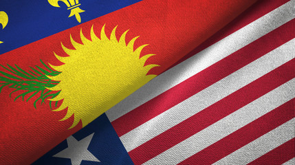 Guadeloupe and Liberia two flags textile cloth, fabric texture