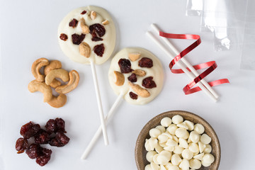 White Chocolate Fruit and Nut Filled Lollipops