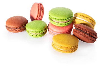 Beautiful colorful macaroons isolated on white background
