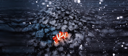 Santa Claus on ice skates goes to Christmas. Santa Claus hurries to meet the New Year with gifts...