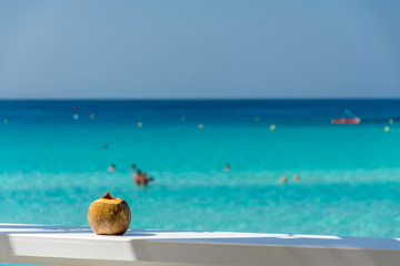 Fototapeta na wymiar Wonderful sea view from a cafe with coconut.