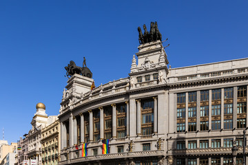 Fototapeta premium Madrid, Spain. Beautiful facade of a building on Alcala street