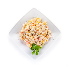 Vegetable mayonaise salad on white background
