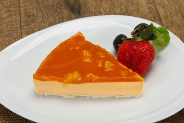 Cheesecake with apricot served strawberry