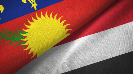 Guadeloupe and Yemen two flags textile cloth, fabric texture