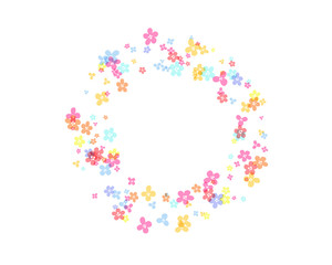 Cherry blossom decorations. Simplistic colorful  floral ornate design element. Vector isolated round frame.