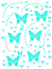 Seamless background with butterflies, Seamless pattern handmade, pattern repeat  in turquoise  white background. Stylish greeting card, label, packaging, wrapping paper, scrapbooking paper.