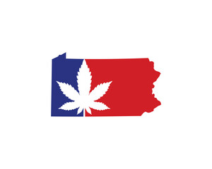 Pennsylvania Map With Cannabis Leaf Logo Vector 001