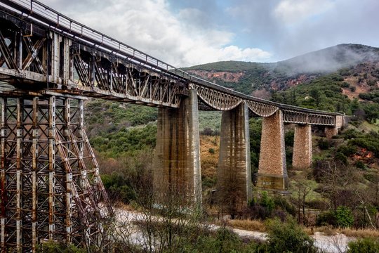 Famous old Gorgopotamos bridge in Greece near Lamia which was blown up in WWII.