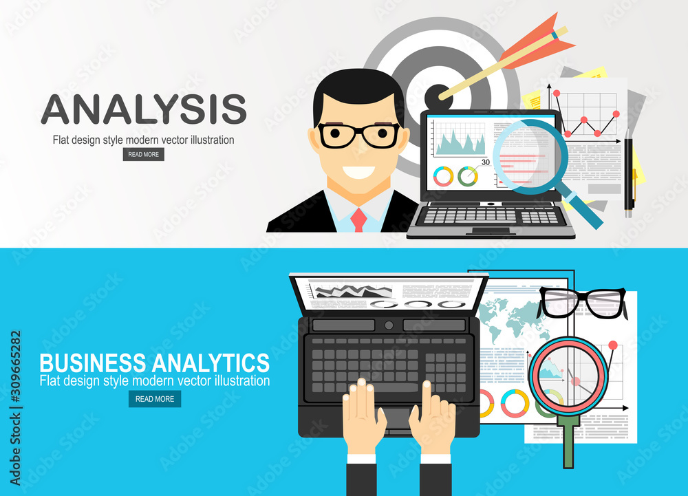 Aufkleber analytics information and development website statistic. concepts for web banners, printed and promo