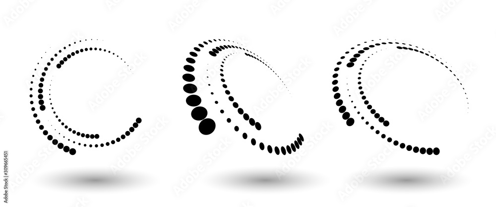 Leinwandbilder Halftone circle frame, abstract dots logo emblem design element for any project. Round border icon or backgroud. Vector EPS10 illustration. Abstract dotted halftone vector with differents perspective