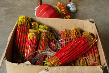 chinese lanterns ready to hang for the Chinese New Year Celebrations in Wat Mangkon Kamalawat in...
