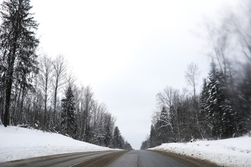 Winter landscape of country fields and roads