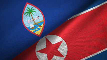 Guam and North Korea two flags textile cloth, fabric texture