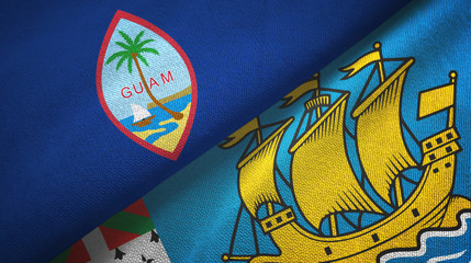 Guam and Saint Pierre and Miquelon two flags textile cloth, fabric texture