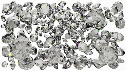 Group Brilliant Diamonds in Whtie Space with clipping path - 3D Rendering