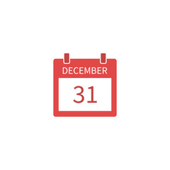 31 december calendar. New year day vector icon on white isolated background.